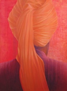 Turbante laranja no vermelho